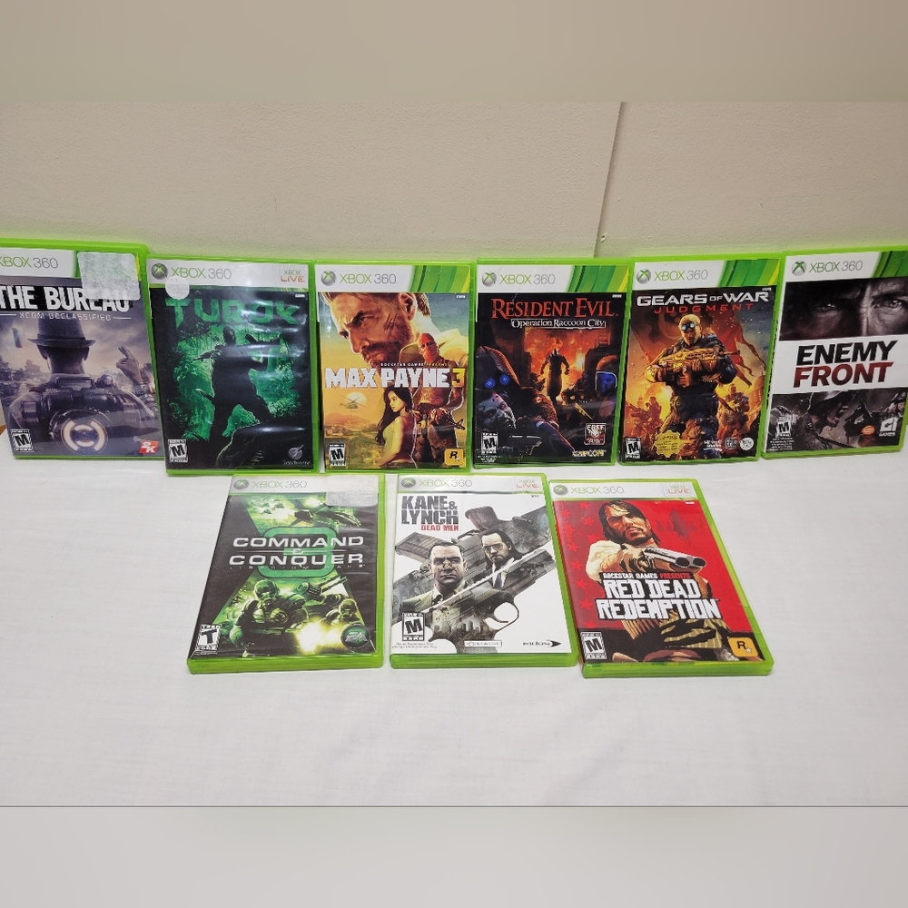 Lot Of 9 Xbox 360 Games All Work- Turok, Resident, Gears, Red Dead Etc
